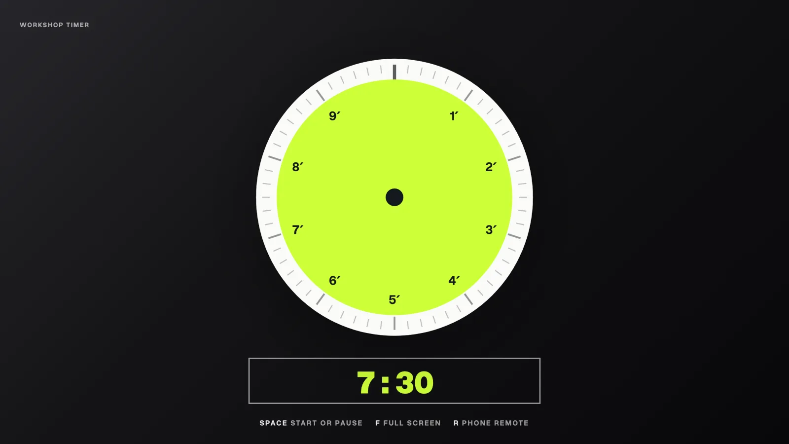 The timer's digits being edited: 7:30 typed into the readout under a full lime dial